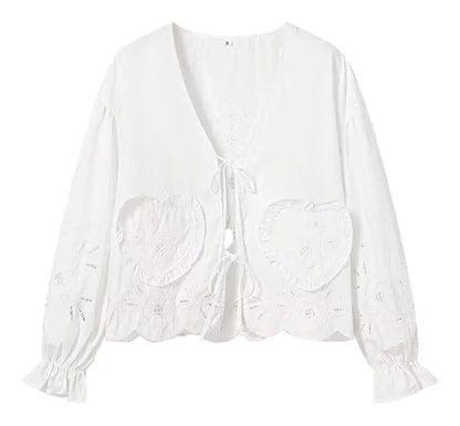 White Embroidered Puff Sleeve Blouse