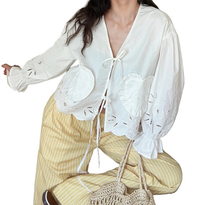 White Embroidered Puff Sleeve Blouse