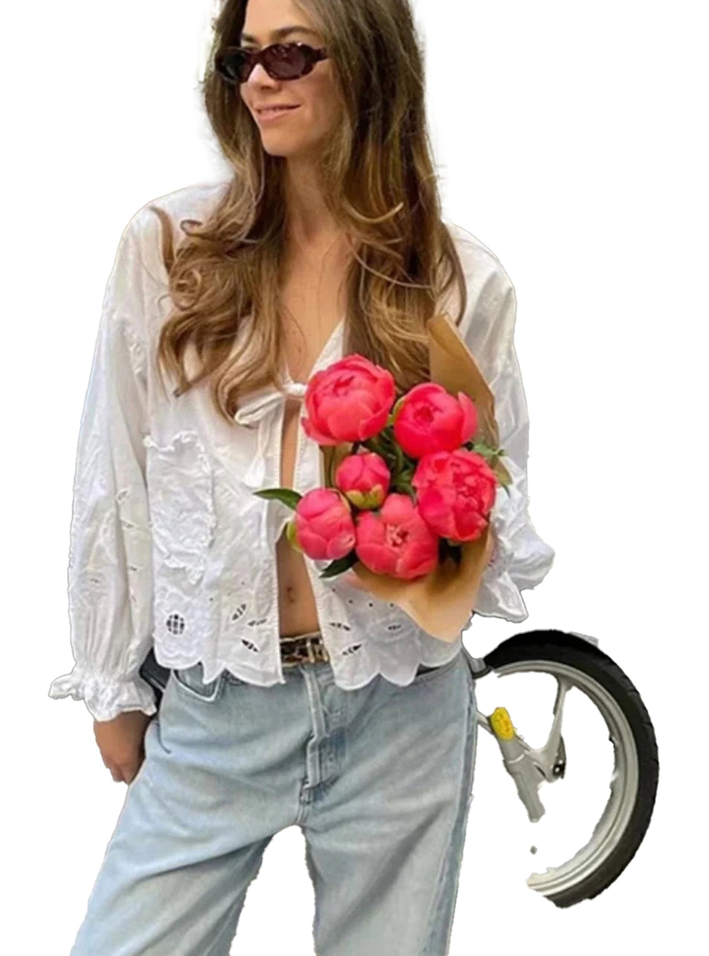 White Embroidered Puff Sleeve Blouse