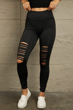 LuckeLAdybug LLC Black Leggings with Cut-Out Design and Wide Waistband for Comfort