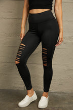 LuckeLAdybug LLC Black Leggings with Cut-Out Design and Wide Waistband for Comfortable Fit
