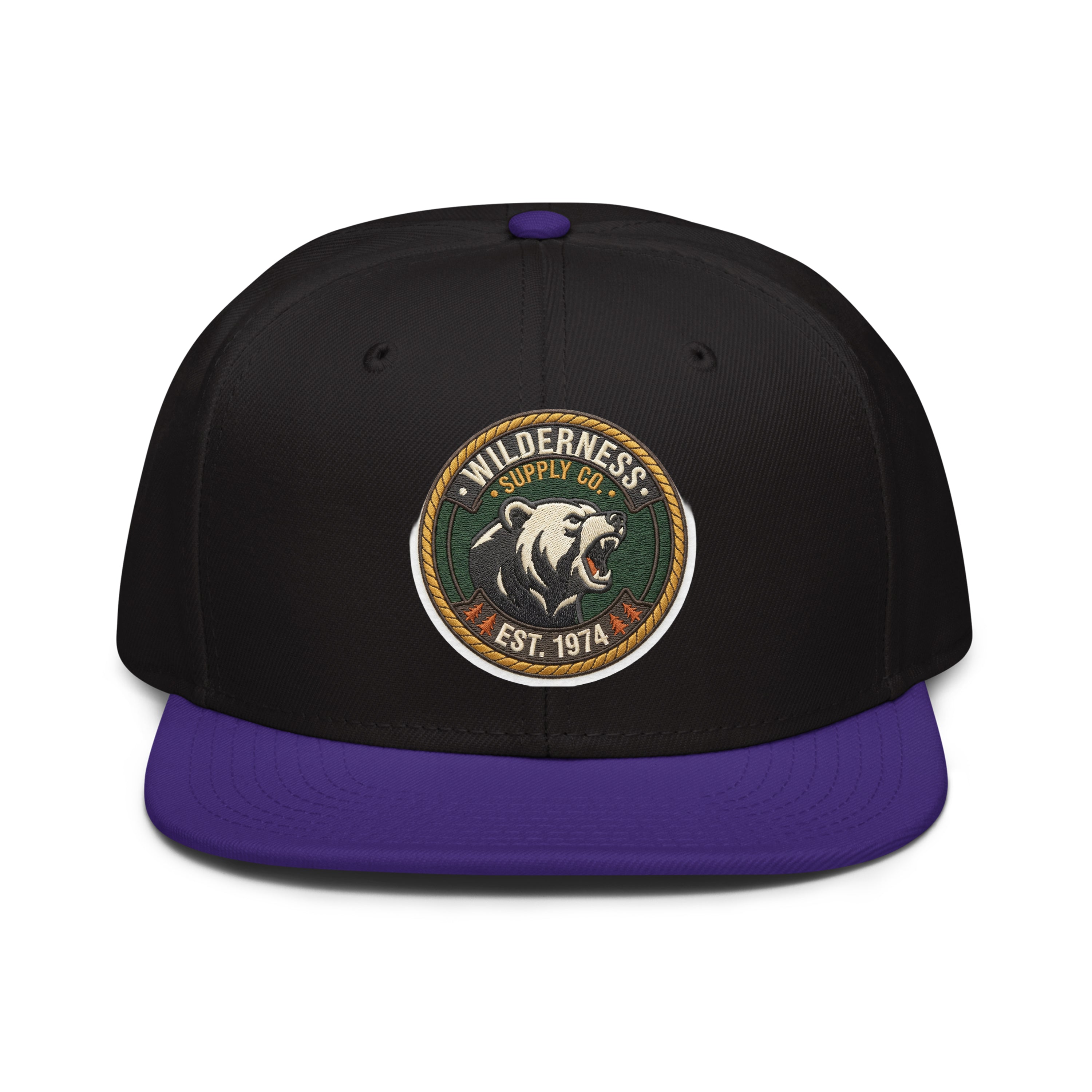LuckeLadybug LLC Black and Purple Hat Snapback with Wilderness Supply Co Patch