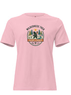 Pink LuckeLadybug graphic tees t shirt featuring a Wilderness Trek design with adventure theme