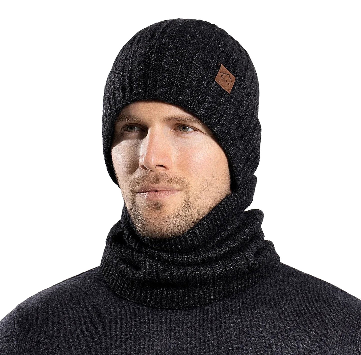 LuckeLadybug winter beanie hat men women in black knit design for warmth and style