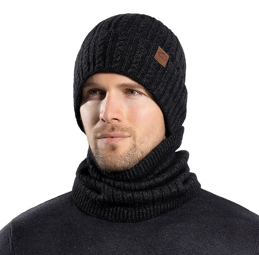 LuckeLadybug winter beanie hat men women in black knit design for warmth and style