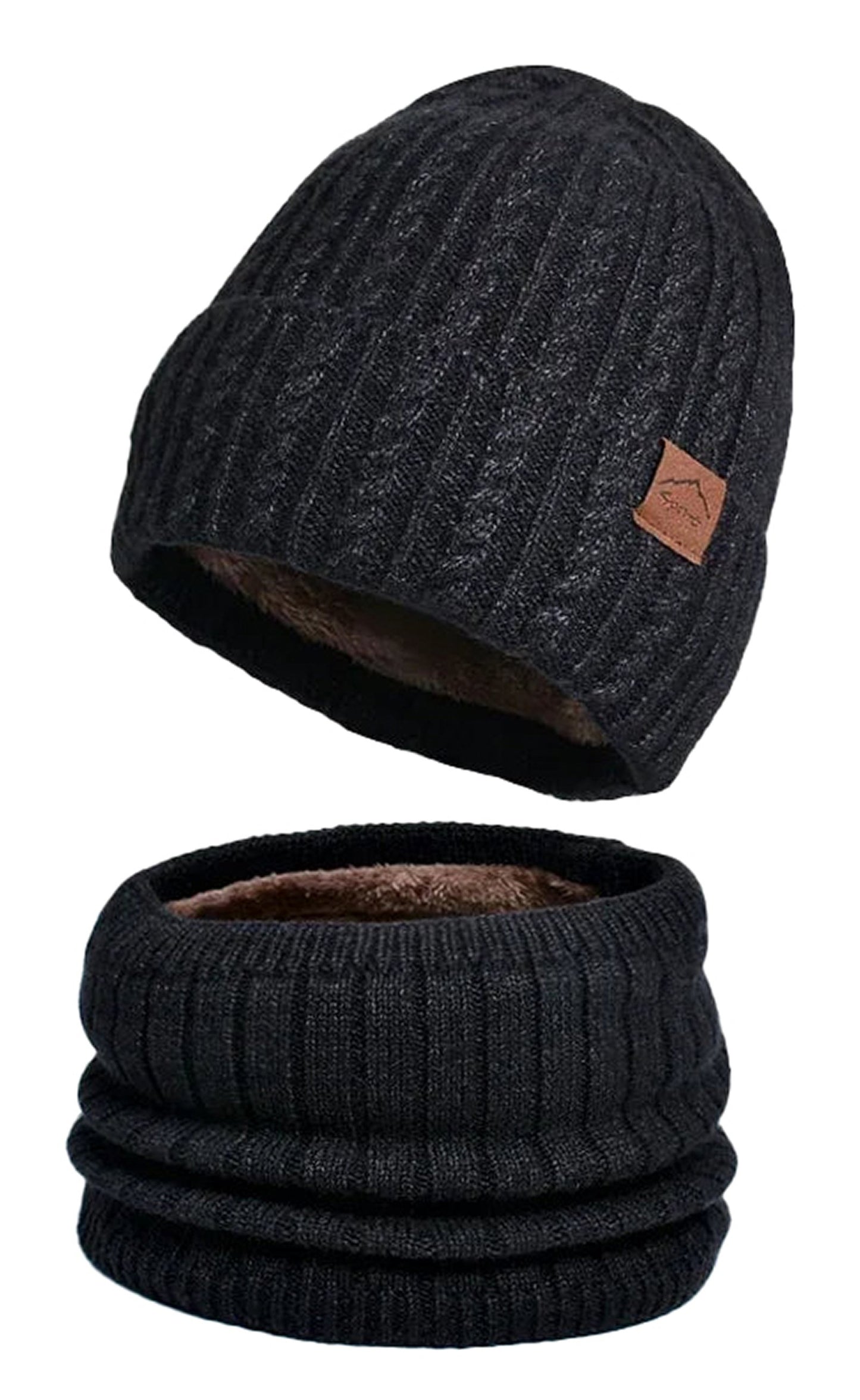 LuckeLadybug winter beanie hat men women in black with warm lining and ribbed design