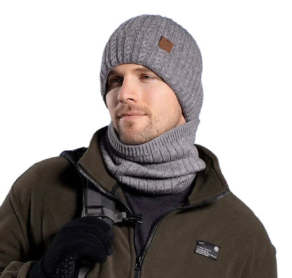 LuckeLadybug winter beanie hat men women in gray ribbed knit for warm winter wear
