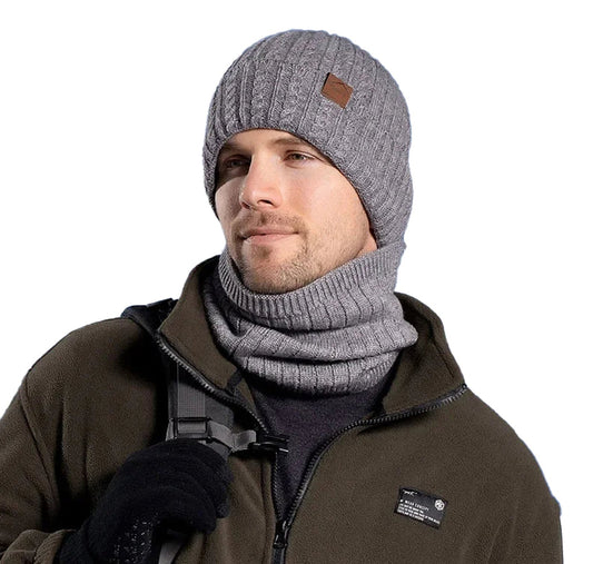 LuckeLadybug winter beanie hat men women in gray ribbed knit for warm winter wear
