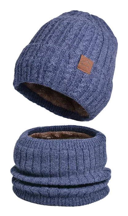 LuckeLadybug winter beanie hat men women in navy blue with soft fleece lining for warmth
