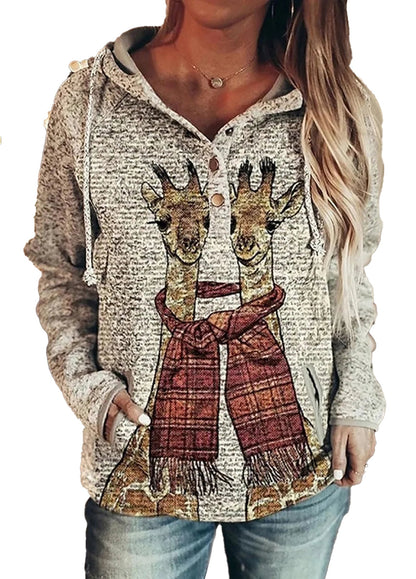 LuckeLadybug women’s hoodie with unique giraffe print, stylish and cozy for versatile outfits