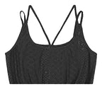 Close-up of a black sleeveless mini dress for women with stylish crisscross straps