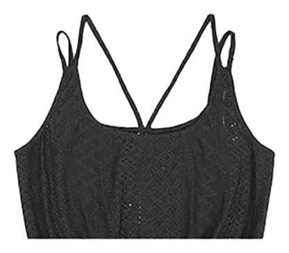 Close-up of a black sleeveless mini dress for women with stylish crisscross straps