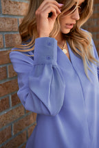 LuckeLadybug LLC women blouse long sleeve in lavender with buttoned cuffs and stylish design