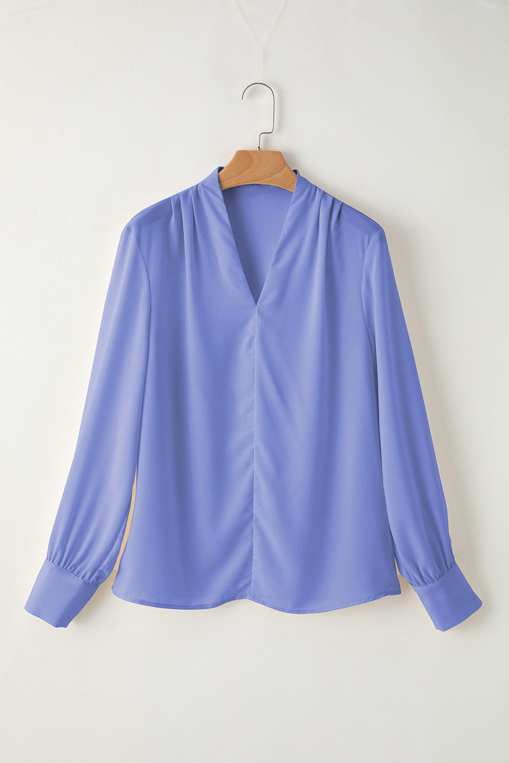 LuckeLadybug LLC women blouse long sleeve in soft lavender with a stylish V-neck design