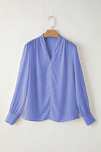 LuckeLadybug LLC women blouse long sleeve in soft lavender with a stylish V-neck design