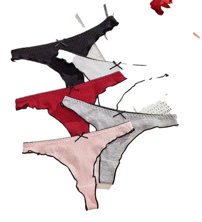 Front View of Women's Cotton Thong Panties Set of 5
