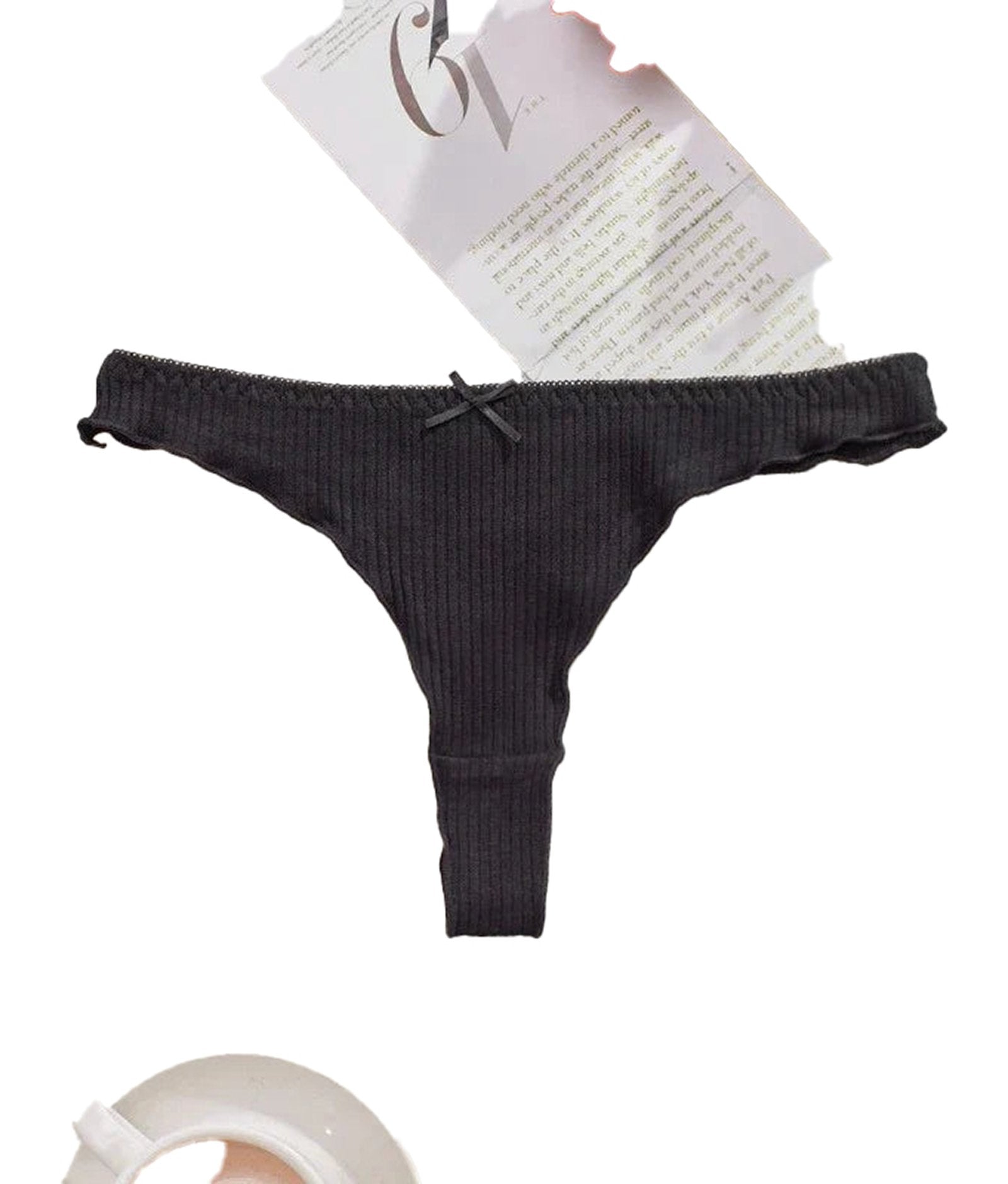 Side View of Women's Cotton Thong Panties Set of 5