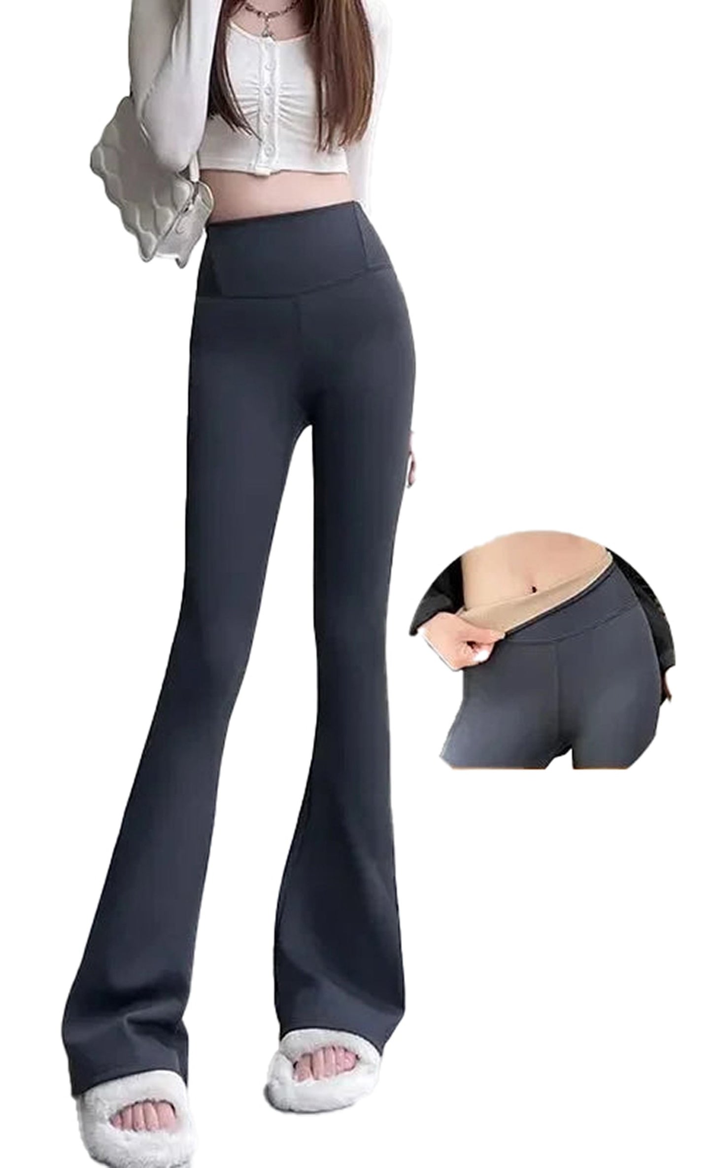 Gothic bell-bottom leggings for women in dark gray with high waist and stretchy fabric