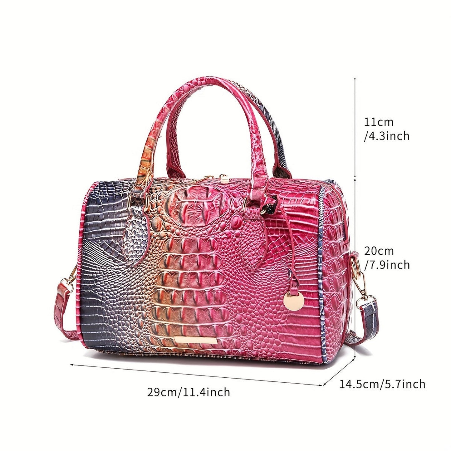 Stylish large capacity satchel bag for women with a chic crocodile texture in pink and purple hues