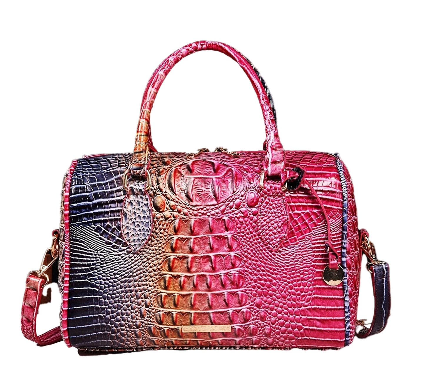 Stylish large capacity satchel bag for women in colorful faux crocodile pattern with dual handles