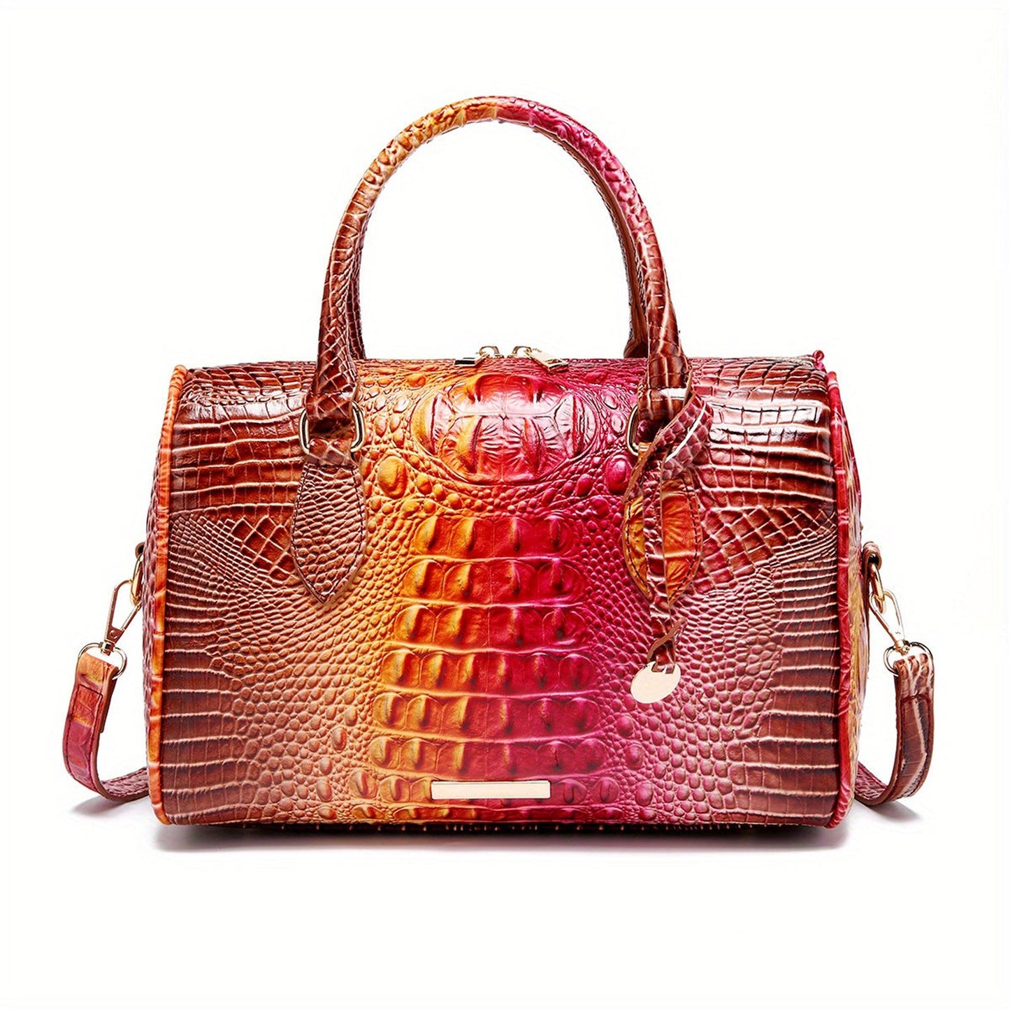 LuckeLadybug large capacity satchel bag for women in vibrant colors with crocodile texture and dual handles
