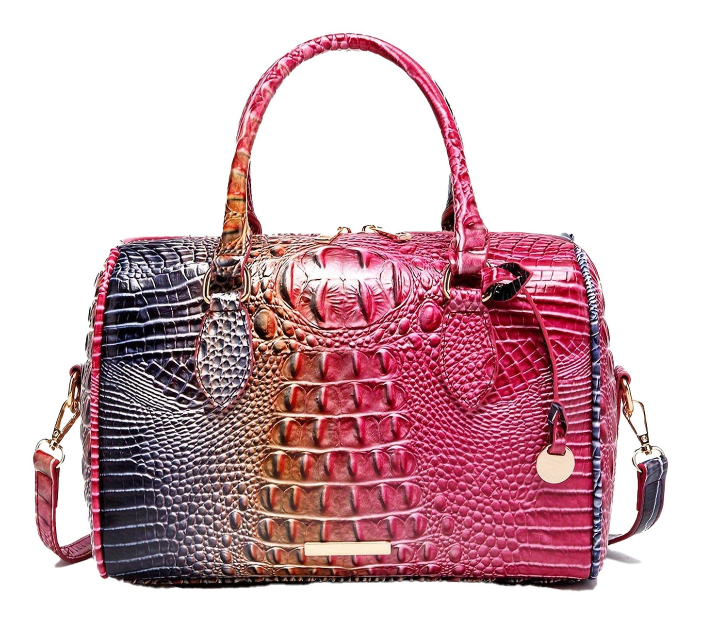 Stylish large capacity satchel bag for women with multi-color crocodile texture and dual handles