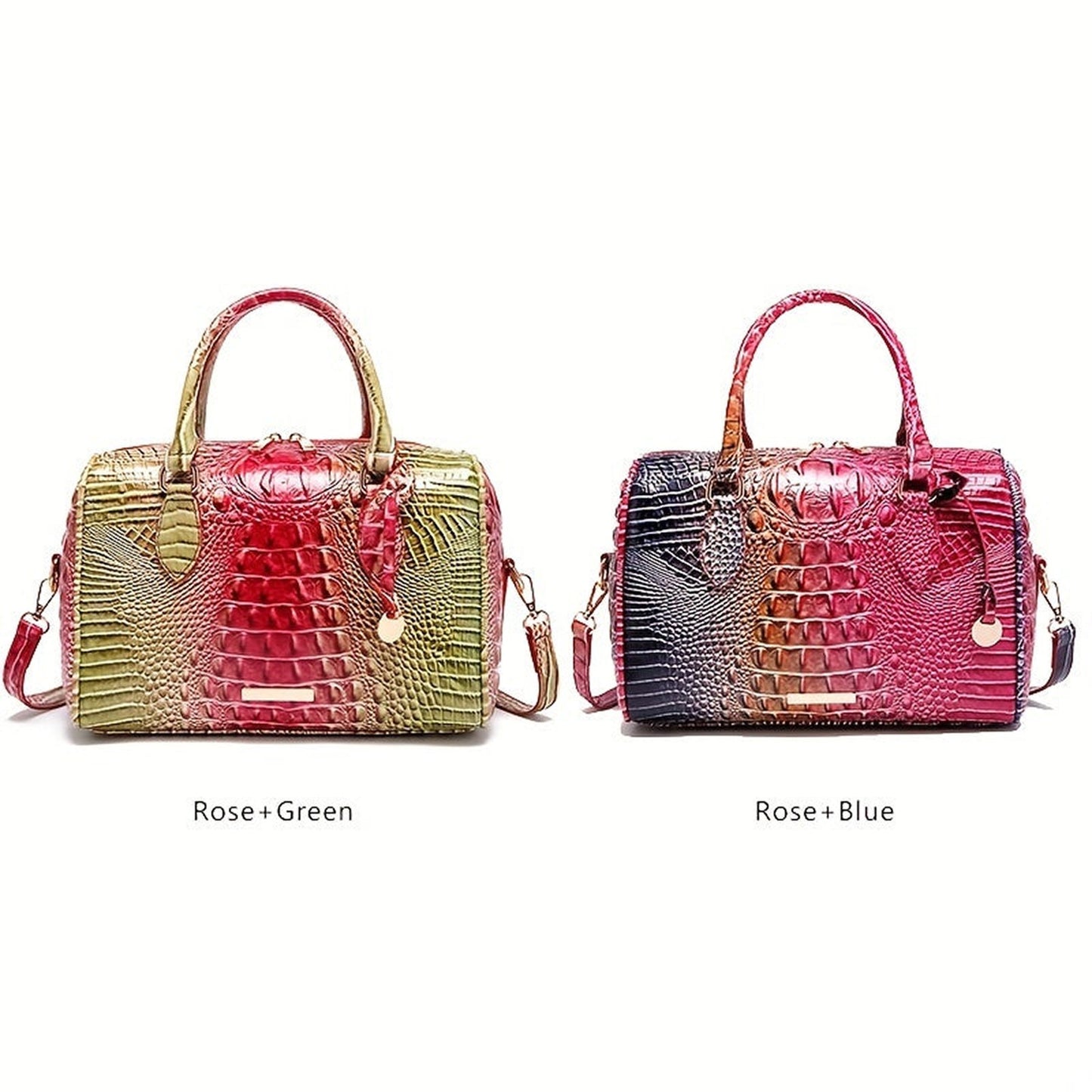 Large capacity satchel bag for women in Rose and Green, and Rose and Blue color options