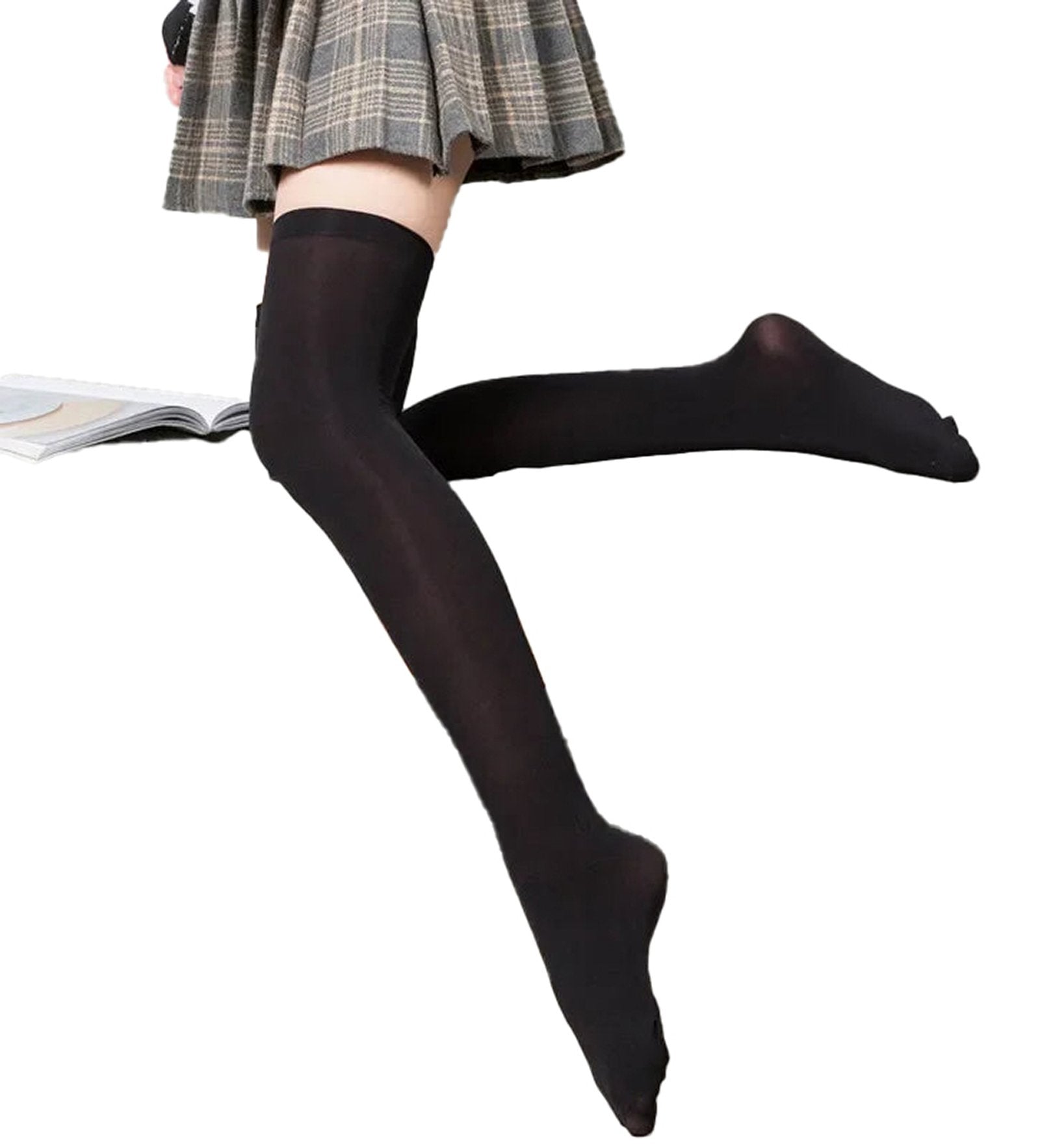 Black LuckeLadybug LLC women over the knee socks, perfect for stylish outfits and comfort.