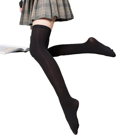 Black LuckeLadybug LLC women over the knee socks, perfect for stylish outfits and comfort.
