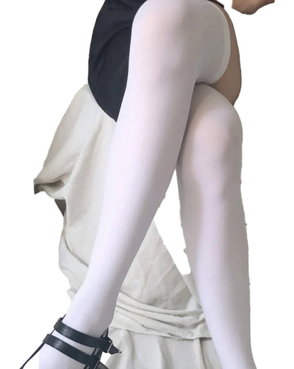 White women over the knee socks from LuckeLadybug LLC perfect for stylish layering and comfort