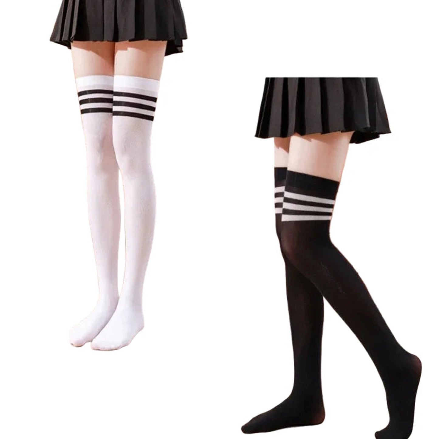 LuckeLadybug women's over the knee socks in black and white with stylish stripes for a trendy look