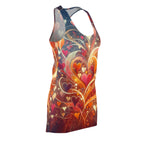 women's abstract heart dress racerback style with vibrant colorful heart patterns