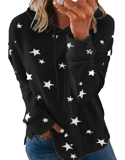 Comfortable black star print oversized hoodie for women featuring a cozy design and stylish look