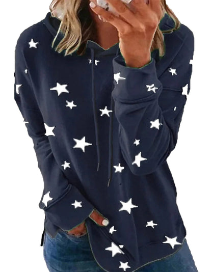 Navy star print oversized hoodie for women with a comfortable fit and stylish design