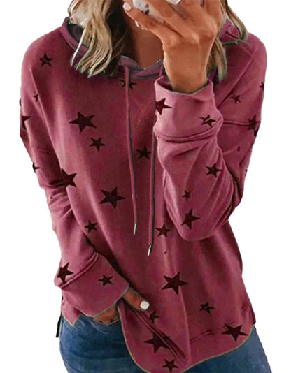 Star print oversized hoodie for women in pink featuring a comfortable relaxed fit