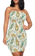 LuckeLadybug LLC strapless bodycon dress for women in a vibrant paisley print design