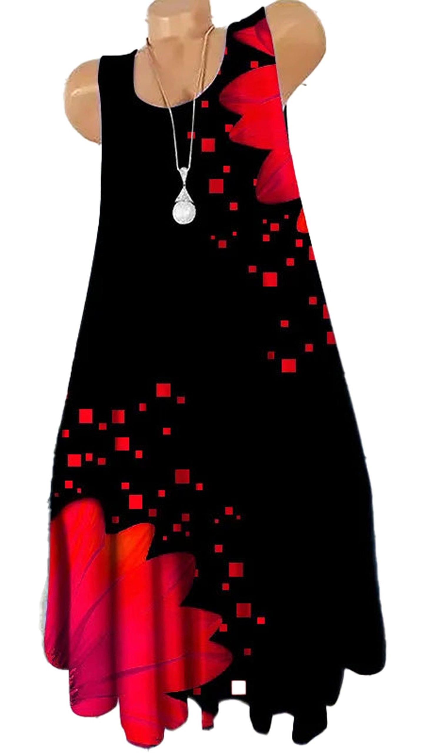 LuckeLadybug women's 3D tie-dye floral mini dress in black with bold red floral design