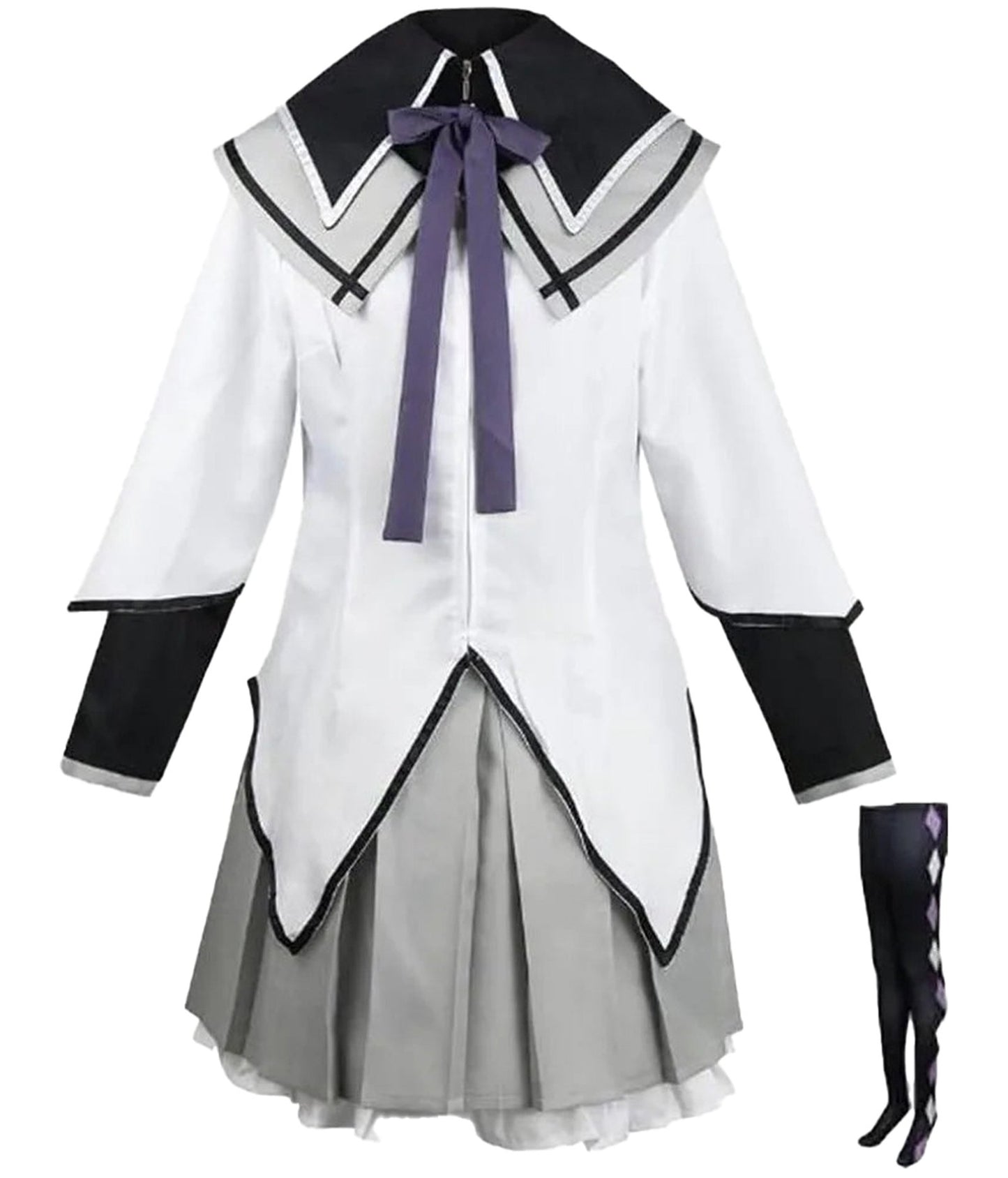 LuckeLadybug women's anime cosplay costume featuring a stylish white and gray dress with unique collar details