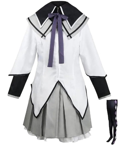 LuckeLadybug women's anime cosplay costume featuring a stylish white and gray dress with unique collar details