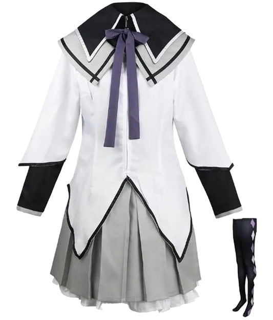 LuckeLadybug women's anime cosplay costume featuring a stylish white and gray dress with unique collar details