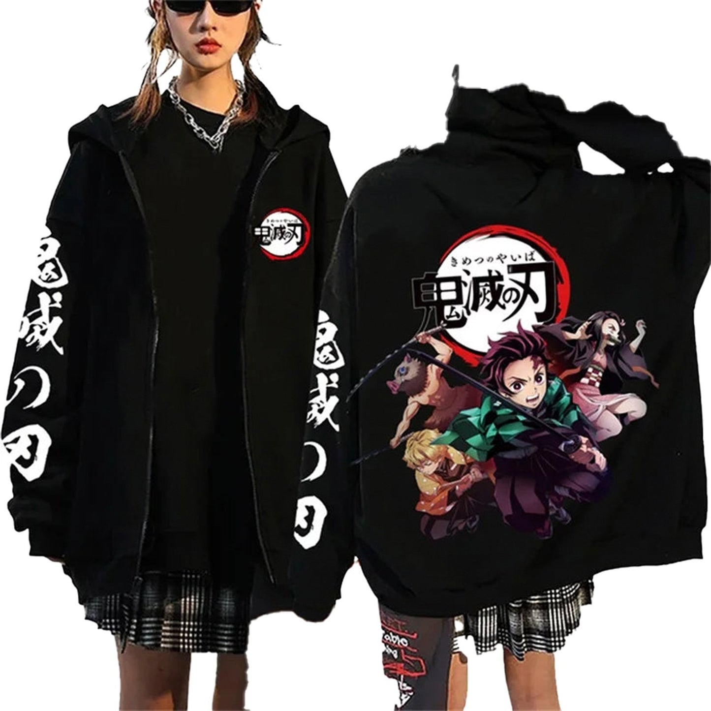 Womens anime hoodie demon slayer featuring vibrant characters and logo design for fans of the series