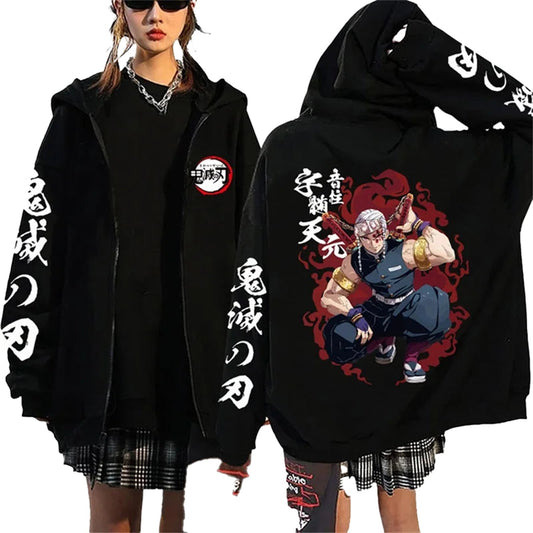 Womens anime hoodie demon slayer with graphic print and oversized design for fans of the series