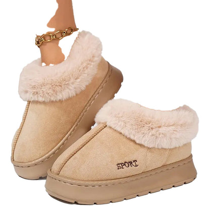LuckeLadybug women's anti-slip snow boots in beige with a plush fur collar for warmth and comfort