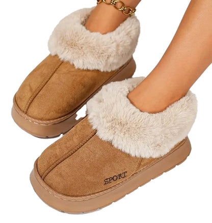 LuckeLadybug women's anti-slip snow boots in tan color with faux fur lining for warmth and comfort