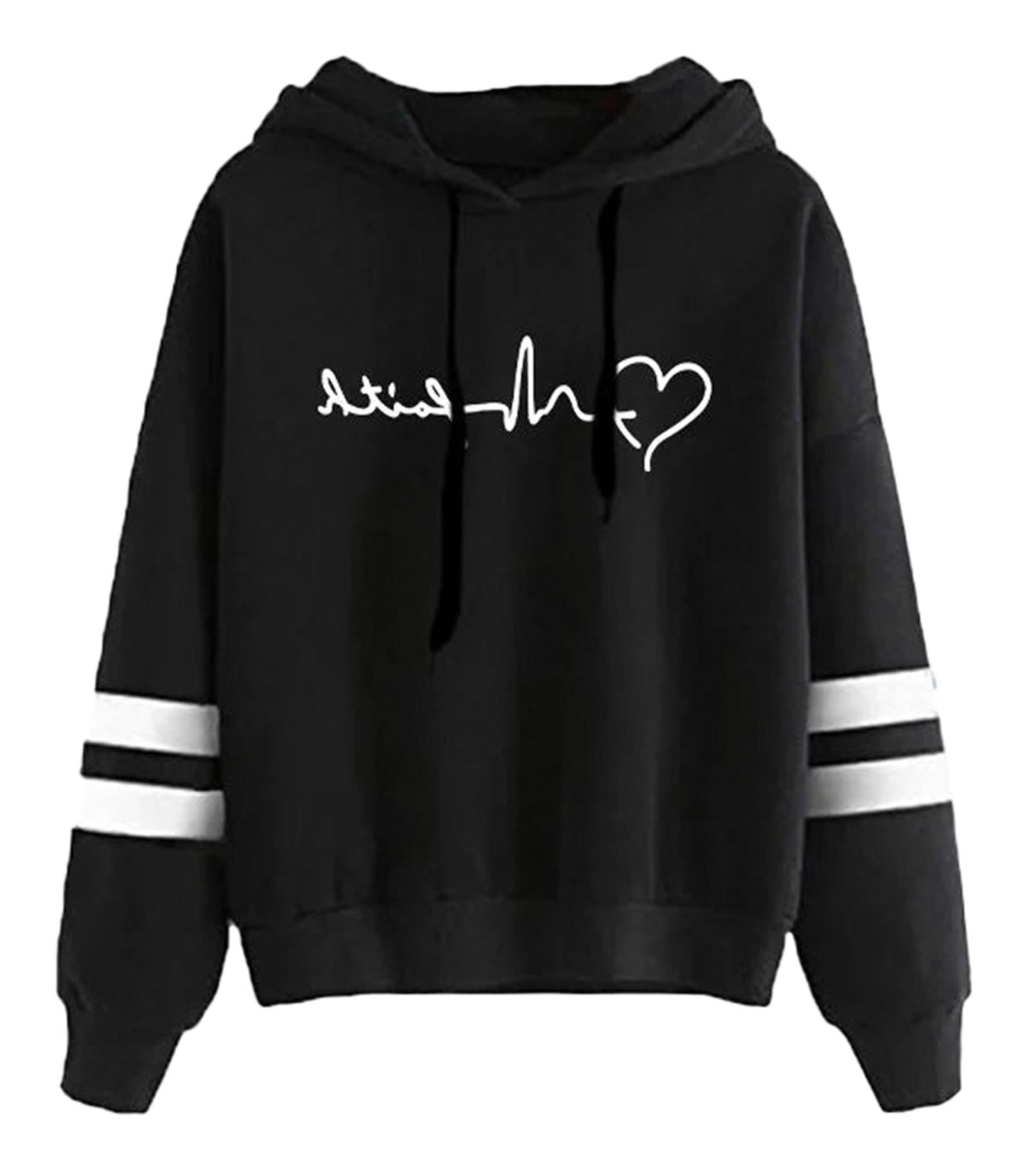 LuckeLadybug women's autumn winter hoodies 2025 in black with white heart design and stripes