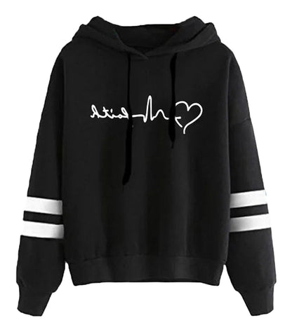LuckeLadybug women's autumn winter hoodies 2025 in black with white heart design and stripes