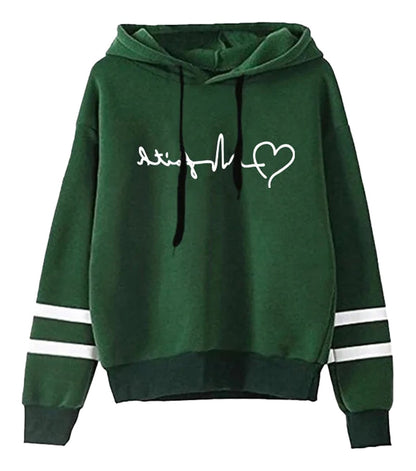 LuckeLadybug women's autumn winter hoodies 2025 in dark green with stylish heart design and striped sleeves