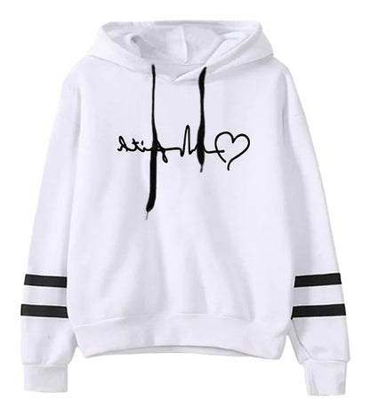 LuckeLadybug LLC Women's Autumn Winter Hoodies 2025 in white with stylish black lettering and stripes
