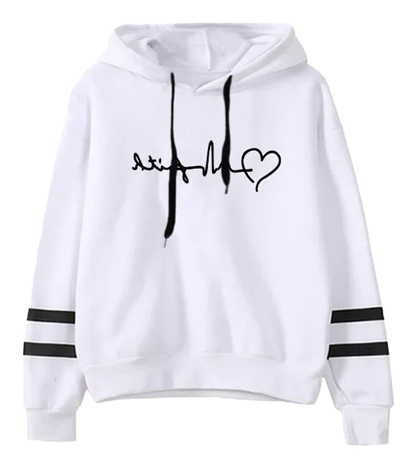 LuckeLadybug LLC Women's Autumn Winter Hoodies 2025 in white with signature design and striped sleeves