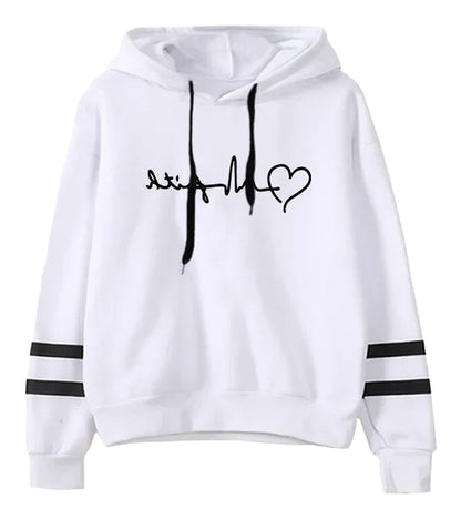 LuckeLadybug LLC Women's Autumn Winter Hoodies 2025 in white with signature design and striped sleeves